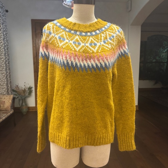 Roolee Mustard Yellow Fair Isle Sweater Size Small/Medium - Picture 1 of 5